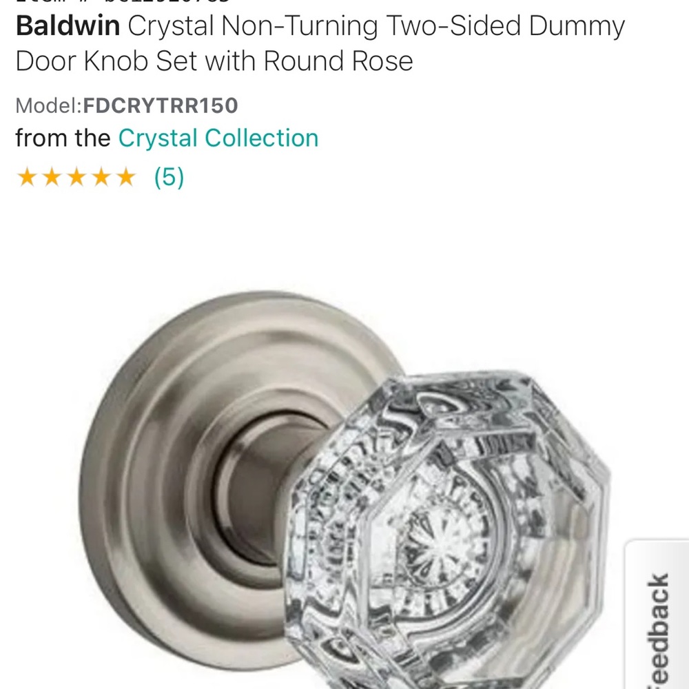 Baldwin Crystal Non-Turning 2 Sided Dummy Knob Set with Round Rose, Satin Nickel